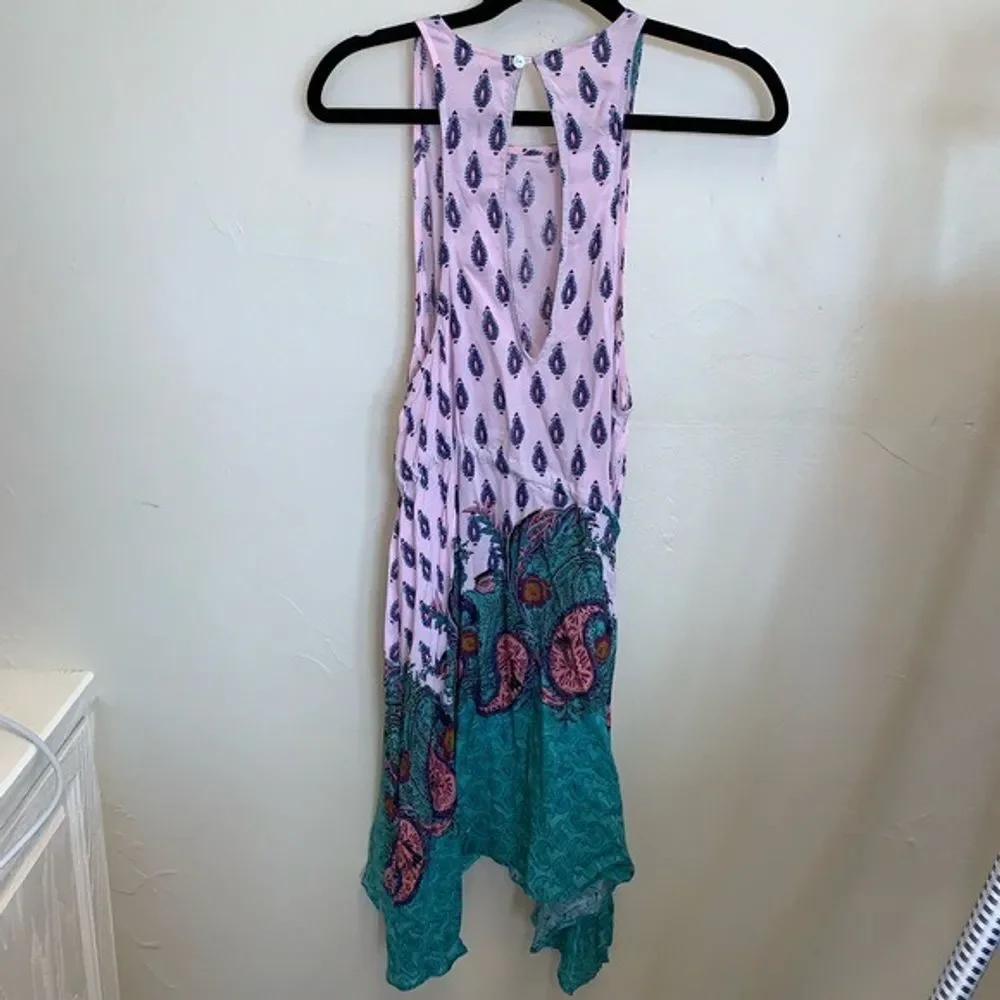 Free People Rendezvous Paisley Asymmetric Hem Slip‎ Dress Pink NWT